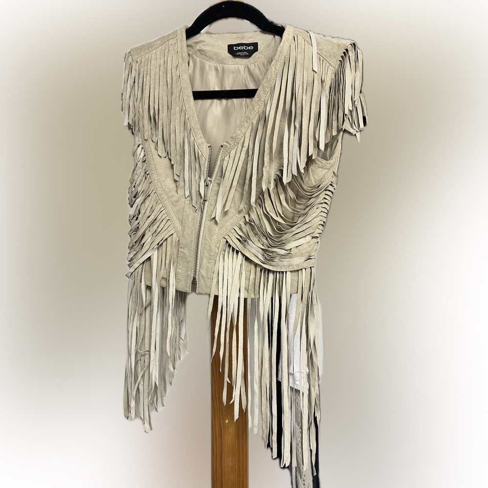 Fringed Beige Suede Vest